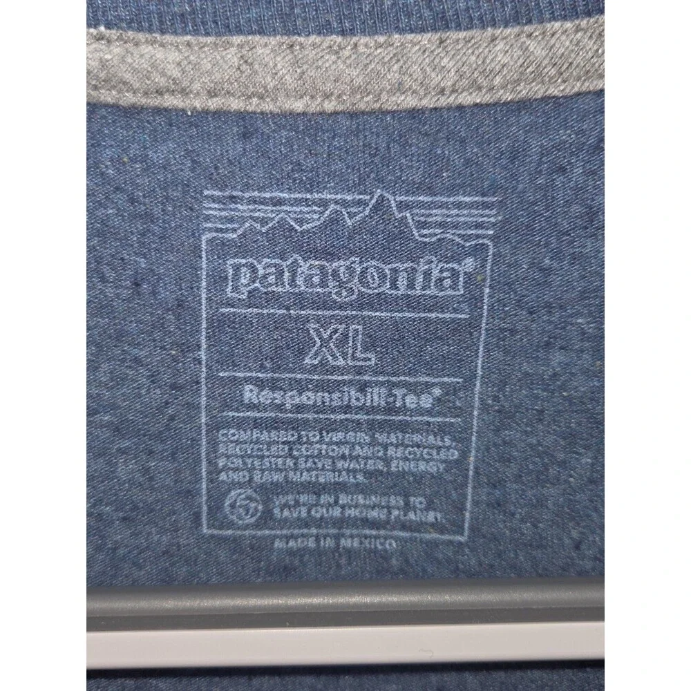 Patagonia Men's P-6 Logo Responsibili-Tee T Shirt Graphic Print Blue Size XL